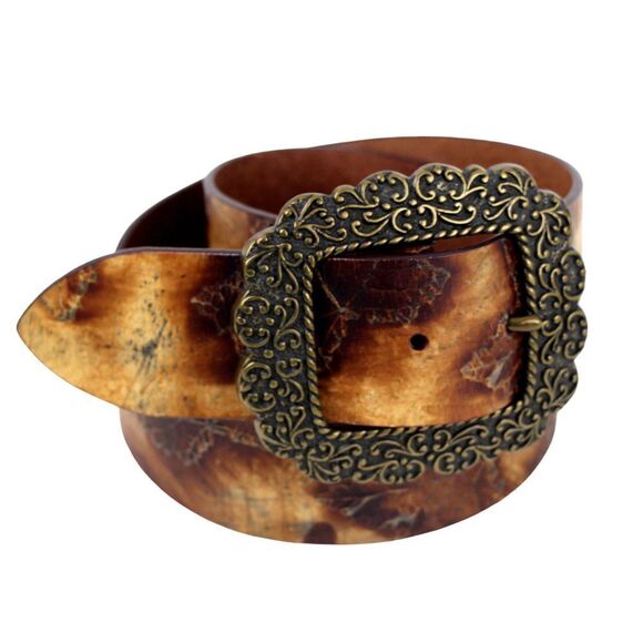 Olga Santini TOOLED BROWN GENUINE LEATHER 1 3/4"Wd DRESS CASUAL BELT Sz S (6M - Picture 6 of 14